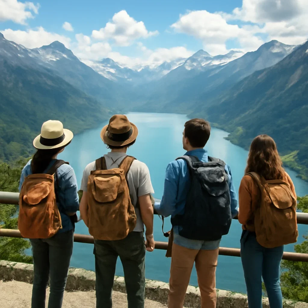 Travellers pausing at a viewpoint in Countries