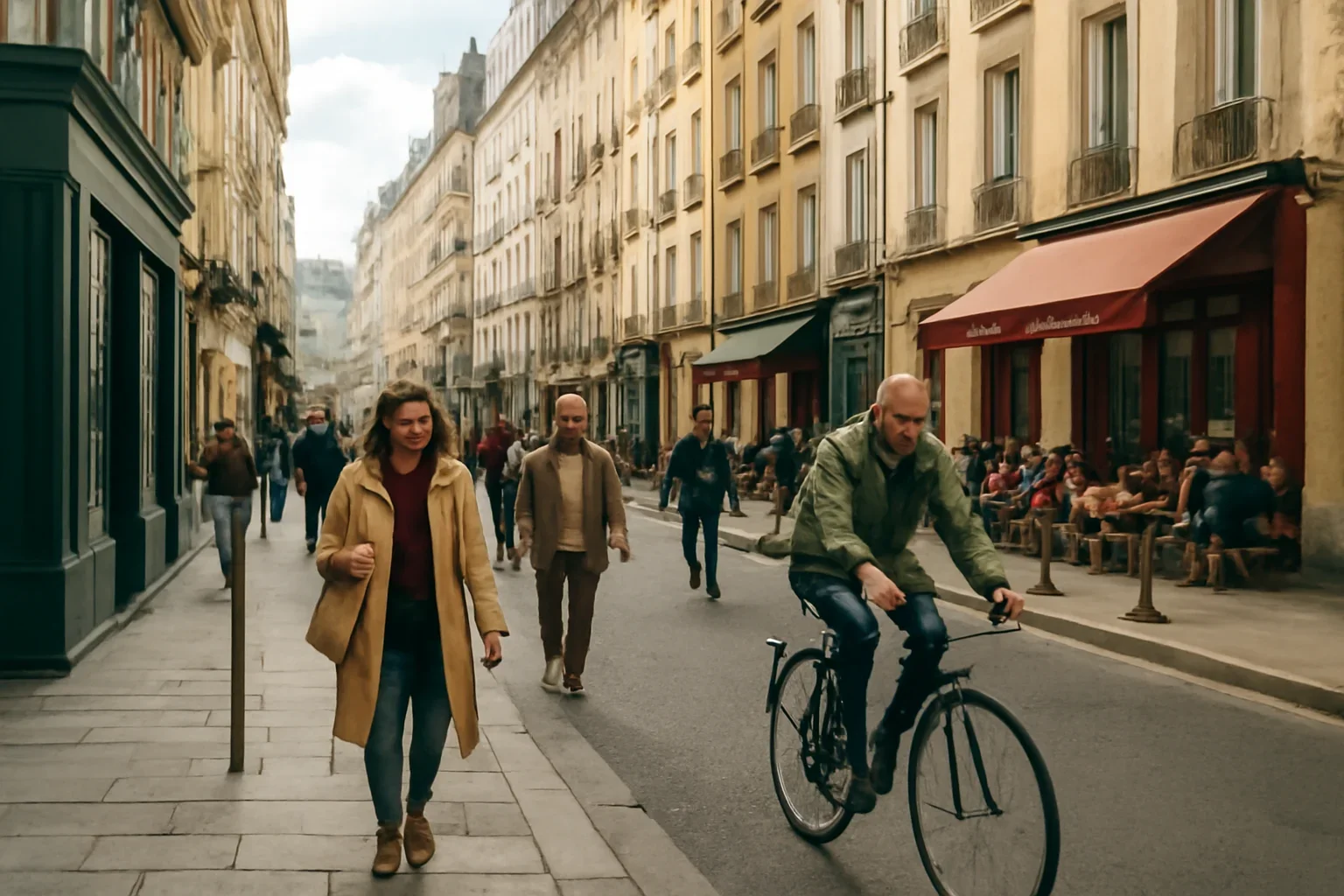 Street scene that captures everyday atmosphere in France
