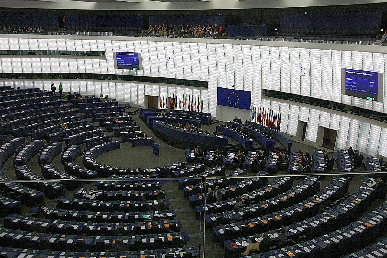 File photograph: Hemicycle of Louise Weiss building of the European Parliament, Strasbourg
