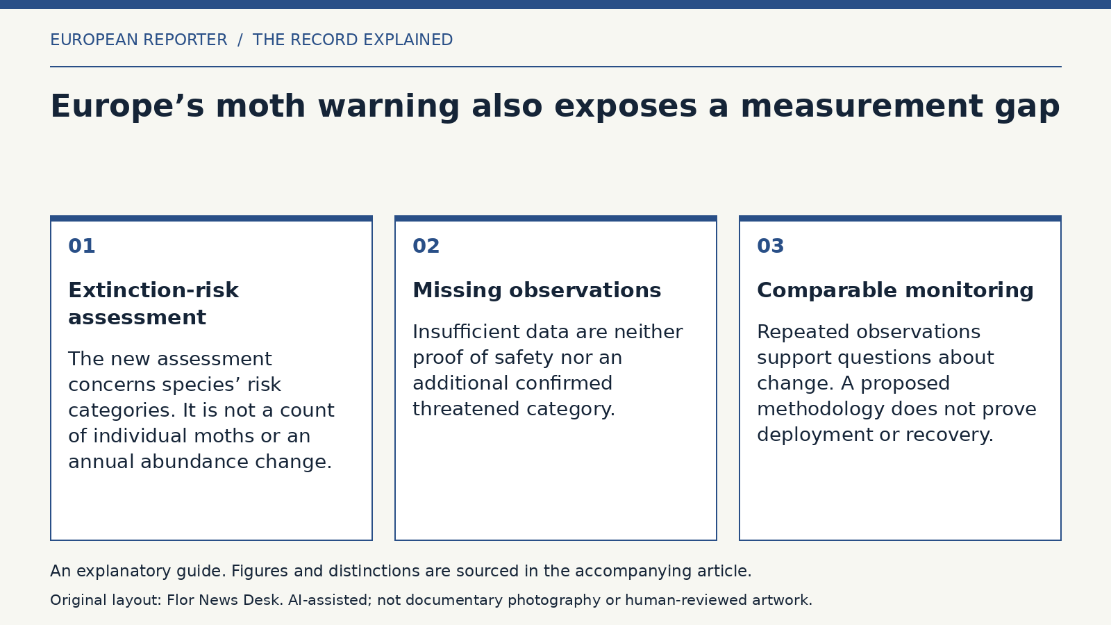 Explanatory diagram: Extinction-risk assessment; Missing observations; Comparable monitoring.