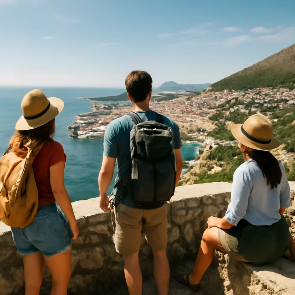 Travellers pausing at a viewpoint in Croatia