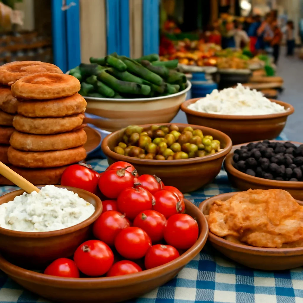 Local food and market details from Greece